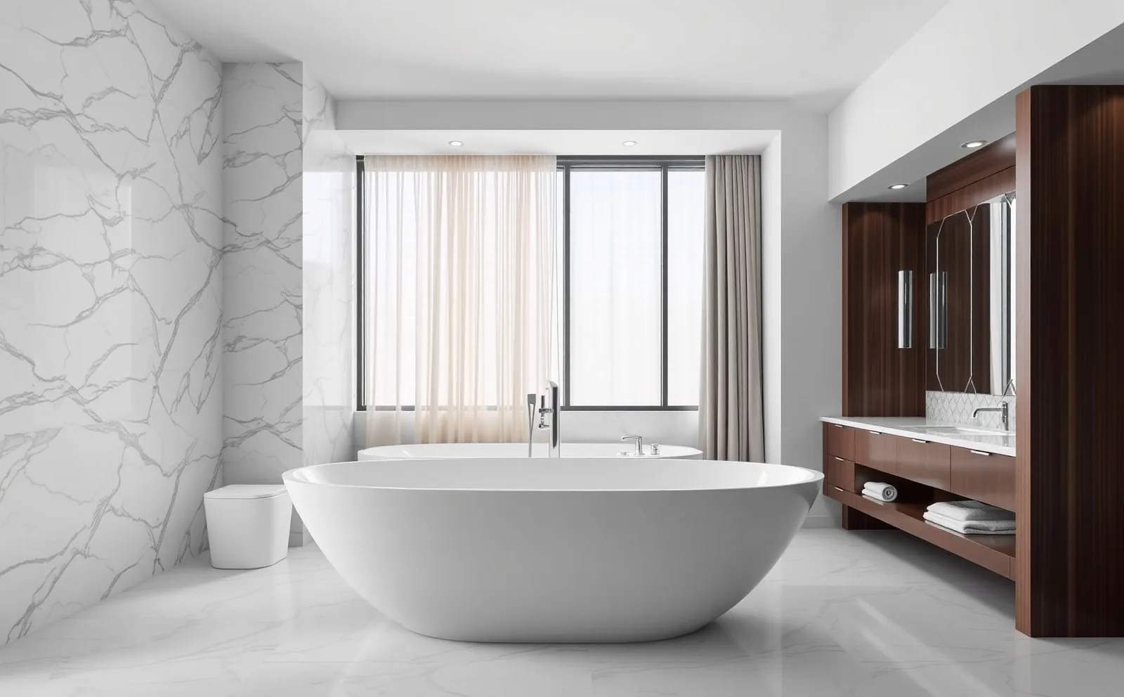 Haven bathrooms in Aventura, FL — large-format tile being set in a walk-in shower with linear drain