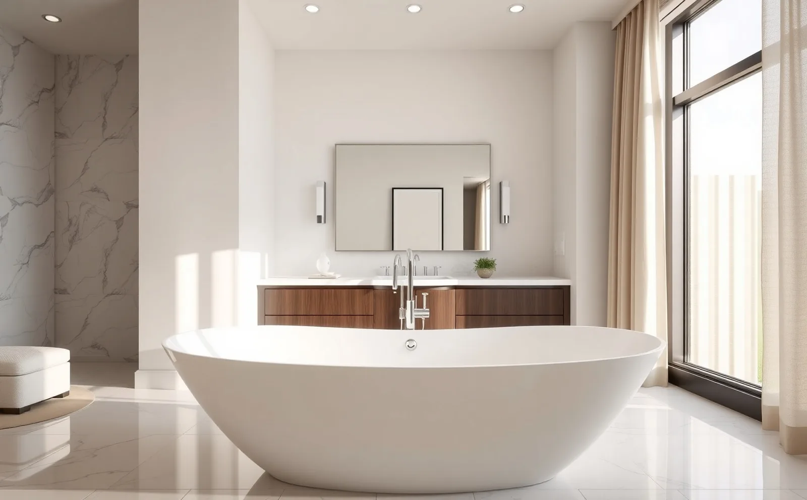 Haven bathrooms in Cutler Bay, FL — large-format tile being set in a walk-in shower with linear drain