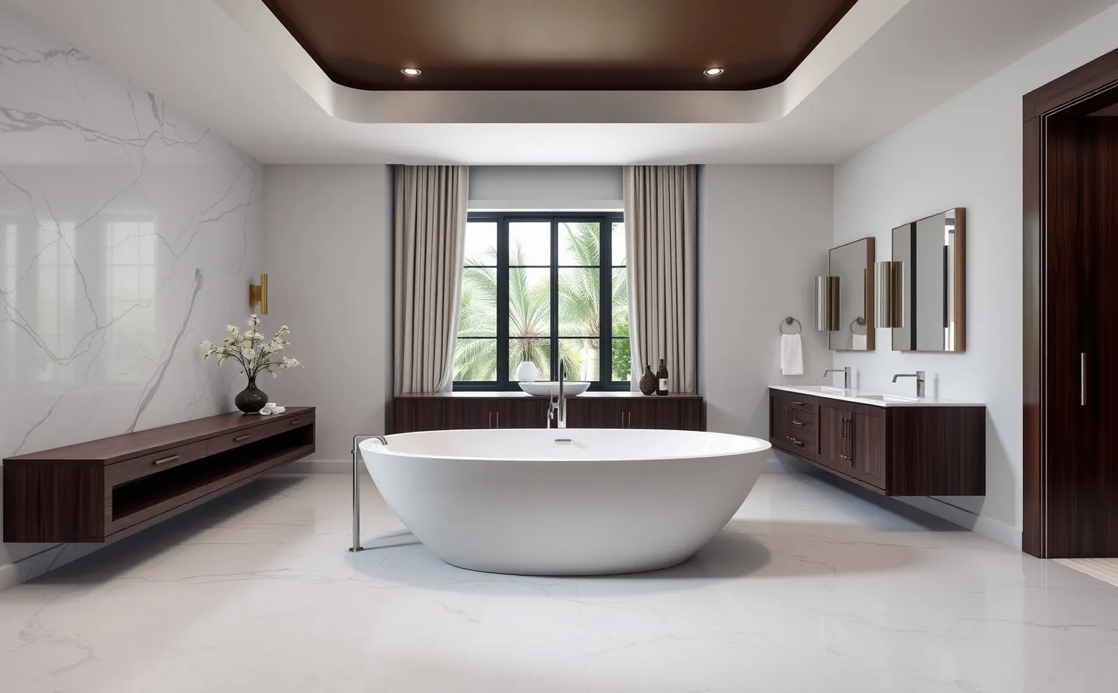 Haven bathrooms in Doral, FL — large-format tile being set in a walk-in shower with linear drain