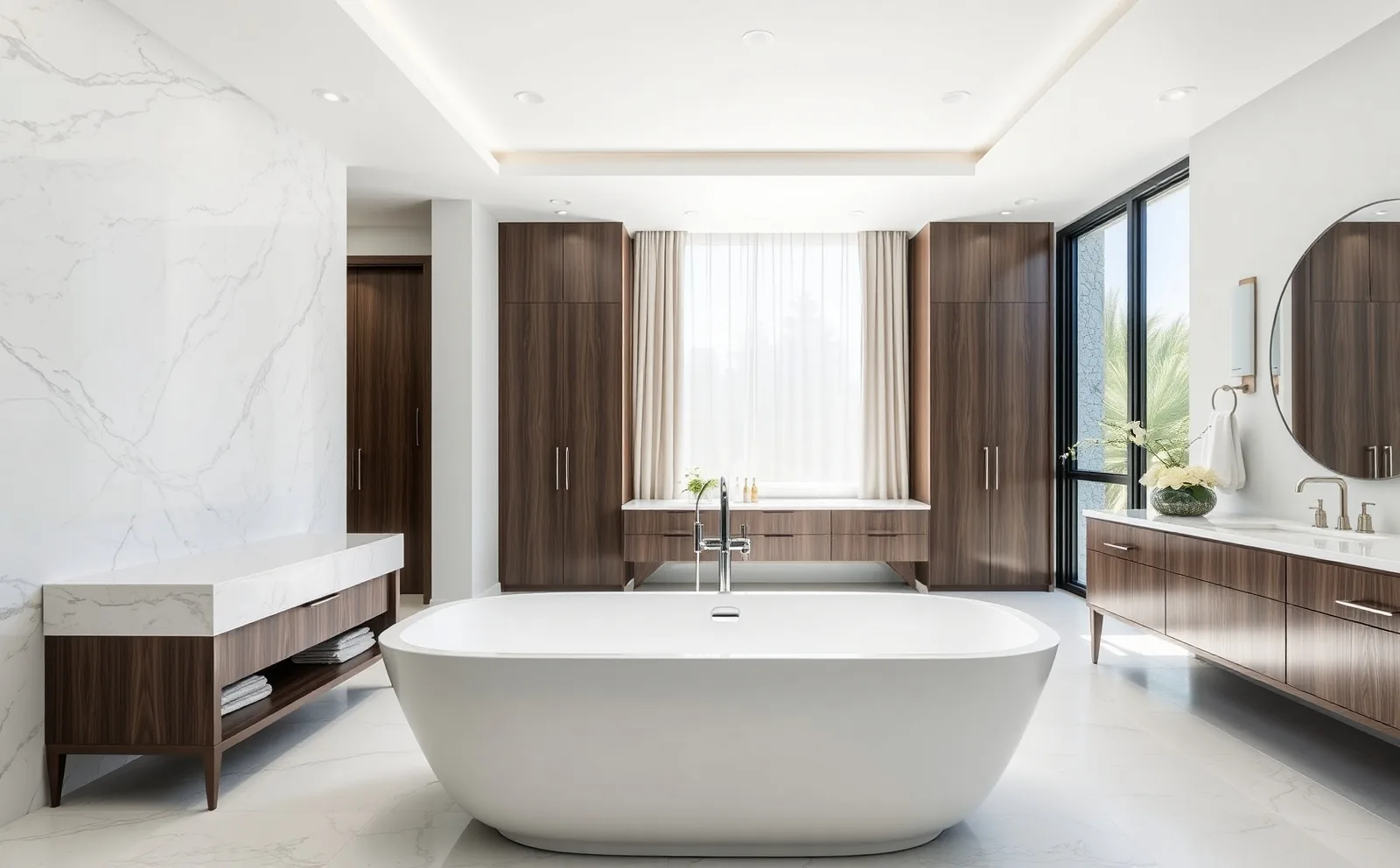 Haven bathrooms in Homestead, FL — large-format tile being set in a walk-in shower with linear drain